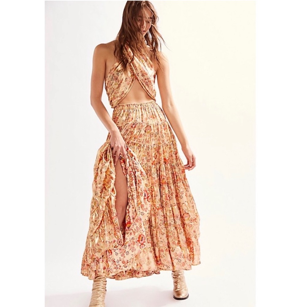 Free People Something Magical Tie Top Shimmer Maxi Dress BNWT